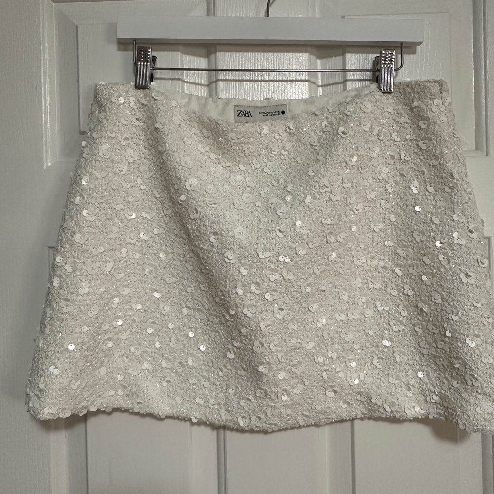 Zara Off White Sequin Mini Skirt